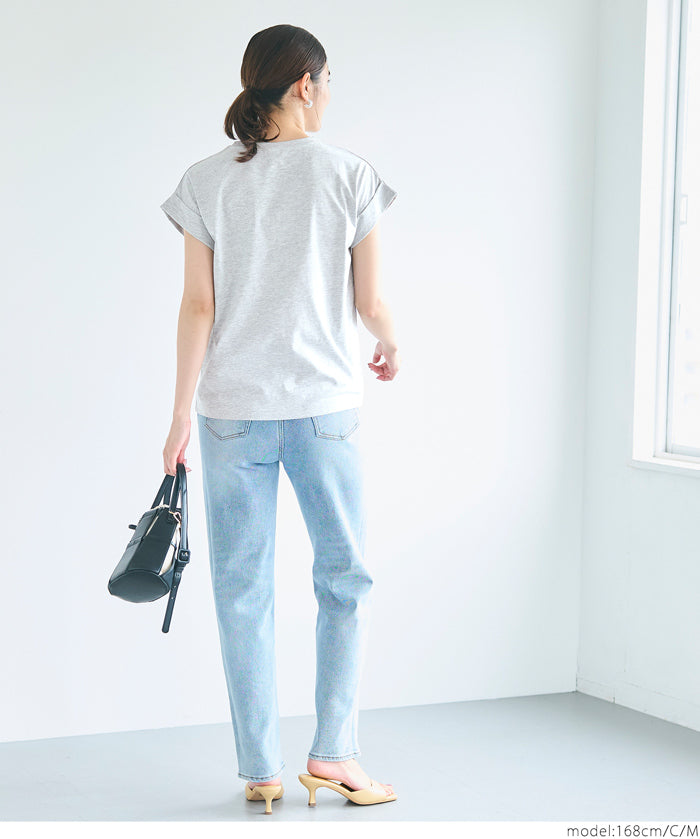 刺繡英字法式袖LOGO T-Shirt 短袖上衣