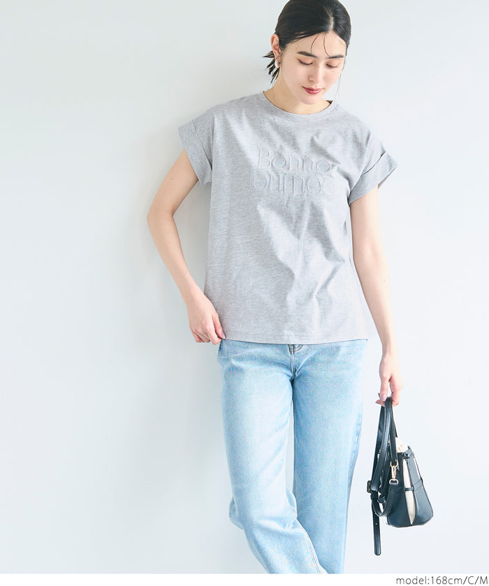 刺繡英字法式袖LOGO T-Shirt 短袖上衣