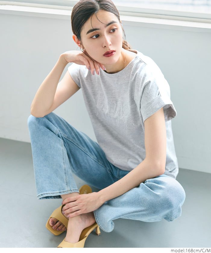 刺繡英字法式袖LOGO T-Shirt 短袖上衣
