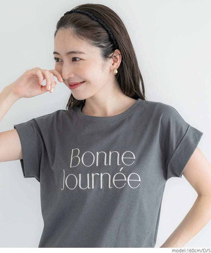 刺繡英字法式袖LOGO T-Shirt 短袖上衣