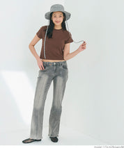 Solid color cotton slim-fit cropped basic T-shirt