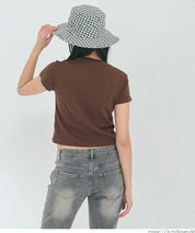 Solid color cotton slim-fit cropped basic T-shirt