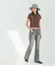 Solid color cotton slim-fit cropped basic T-shirt