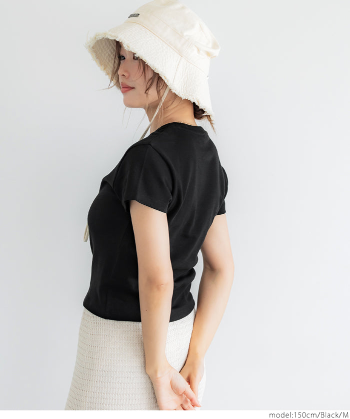 Solid color cotton slim-fit cropped basic T-shirt