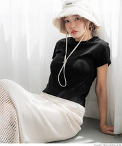 Solid color cotton slim-fit cropped basic T-shirt