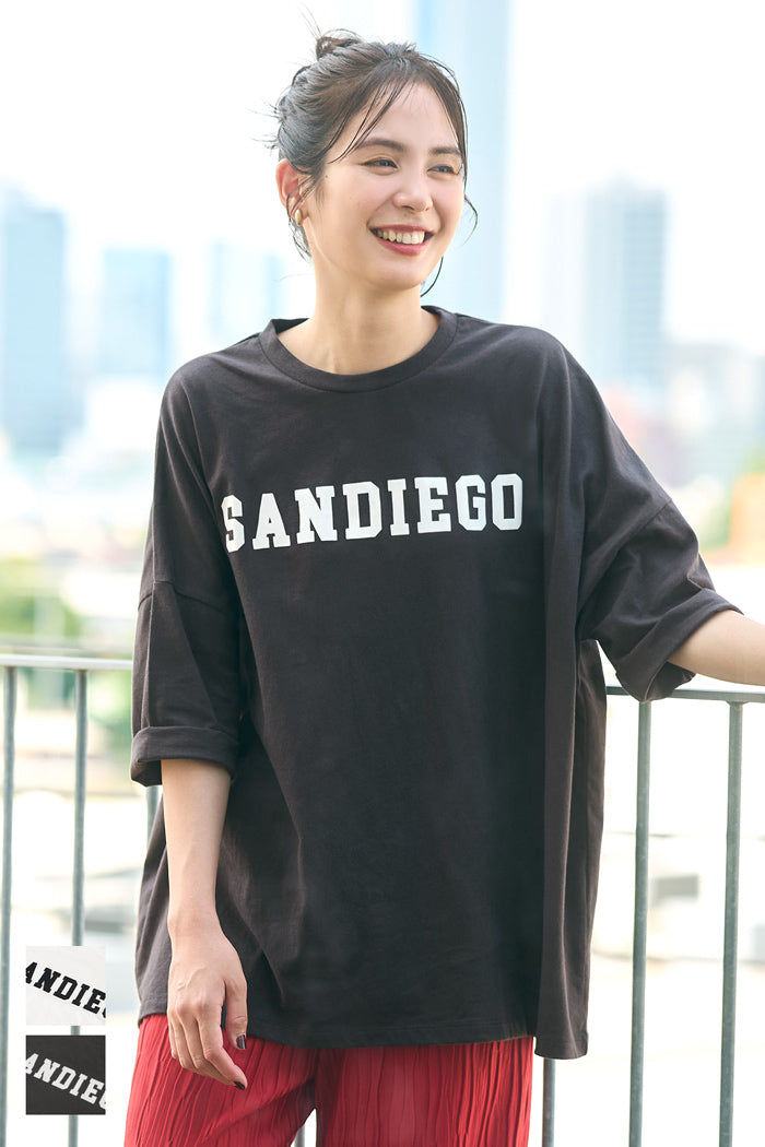英字logo五分袖寬鬆T-Shirt