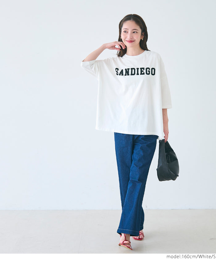 英字logo五分袖寬鬆T-Shirt