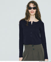 短版圓弧下擺螺紋長袖開衫