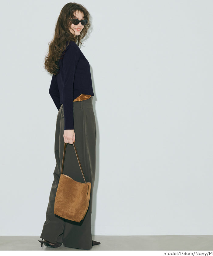 短版圓弧下擺螺紋長袖開衫