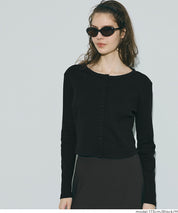 短版圓弧下擺螺紋長袖開衫