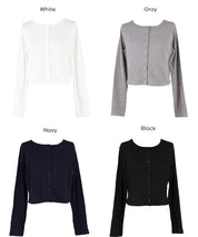 短版圓弧下擺螺紋長袖開衫