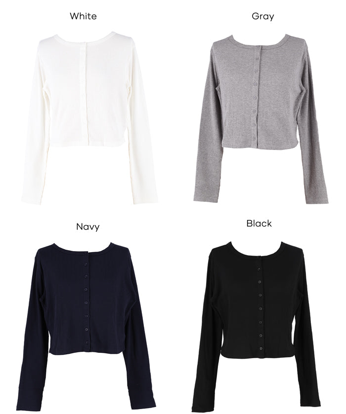 短版圓弧下擺螺紋長袖開衫