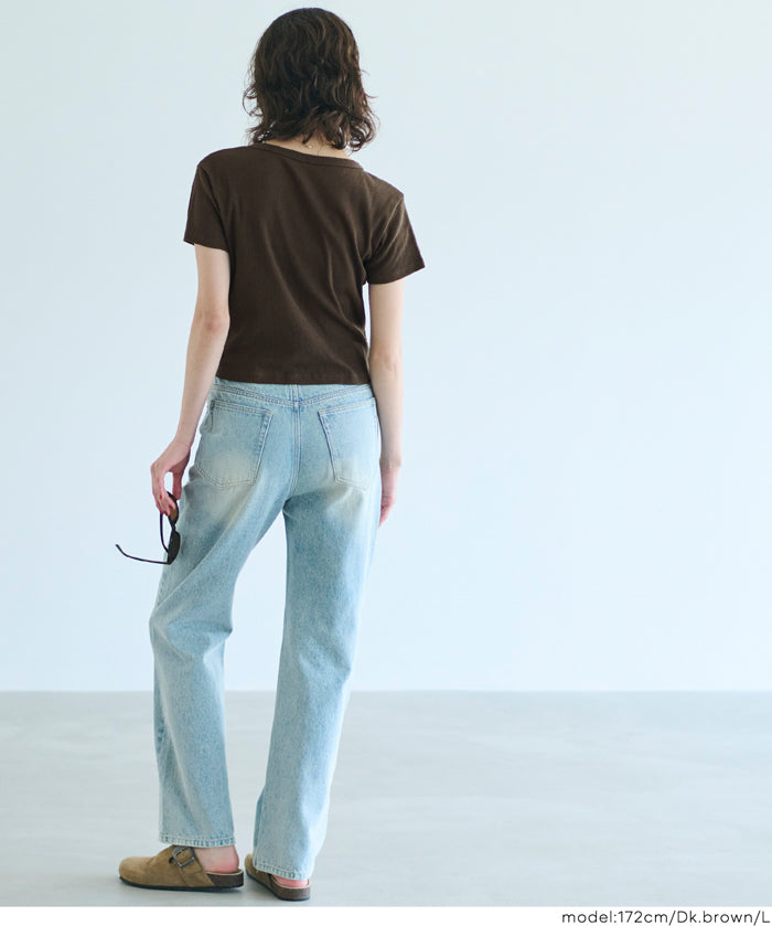 螺紋短袖亨利領上衣