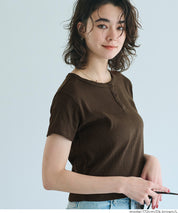 螺紋短袖亨利領上衣