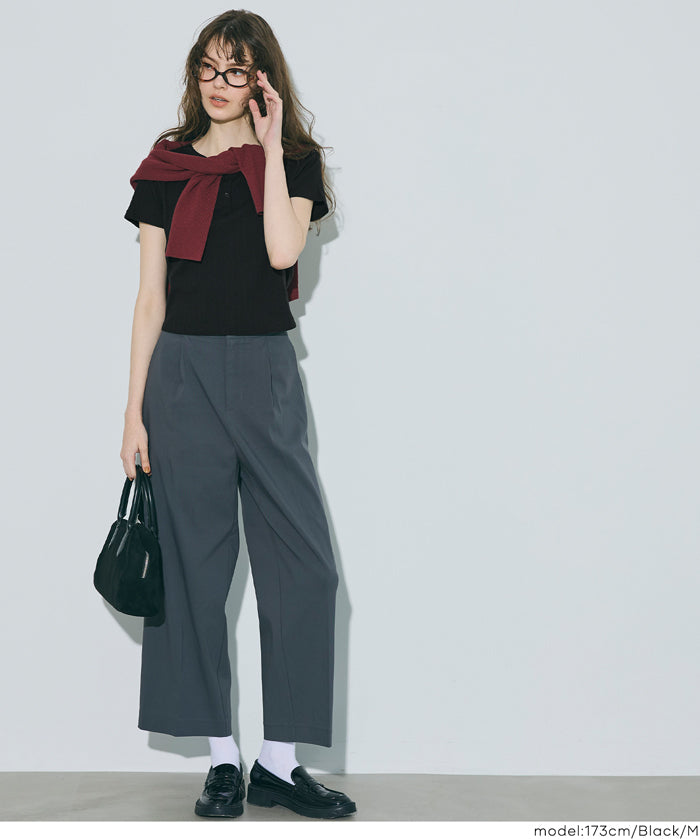 螺紋短袖亨利領上衣