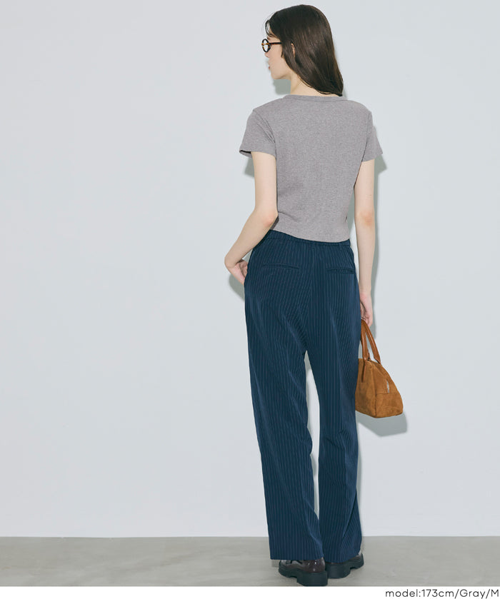 螺紋短袖亨利領上衣