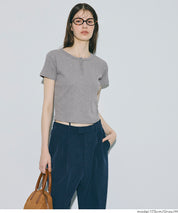 螺紋短袖亨利領上衣