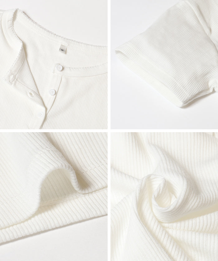 螺紋短袖亨利領上衣