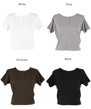 螺紋短袖亨利領上衣