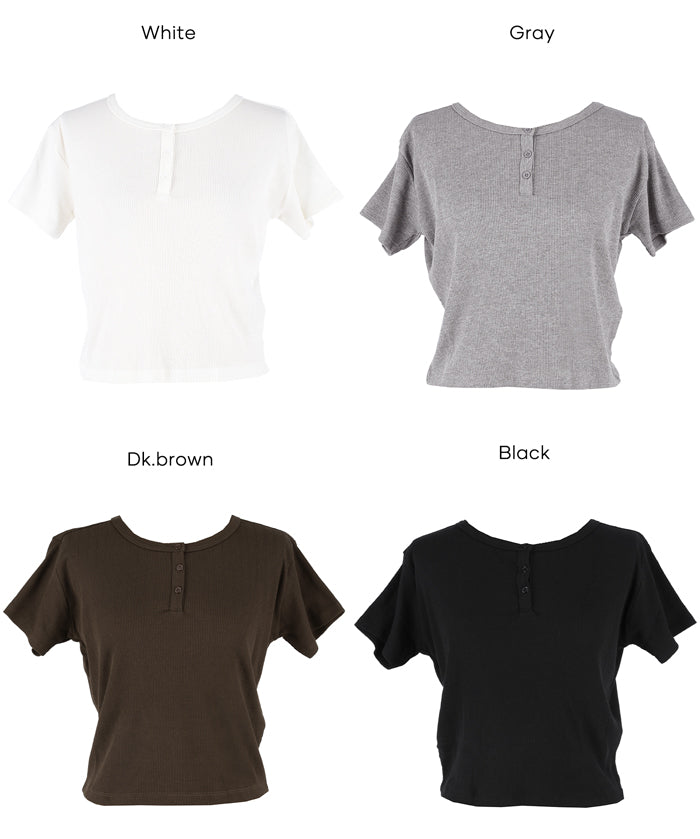 螺紋短袖亨利領上衣