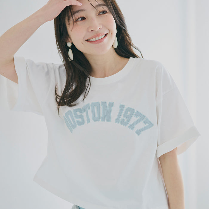 短版寬鬆英字LOGO T-shirt