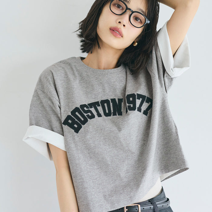 短版寬鬆英字LOGO T-shirt