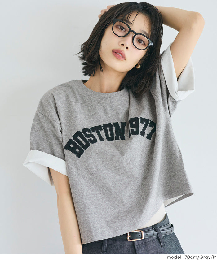 短版寬鬆英字LOGO T-shirt