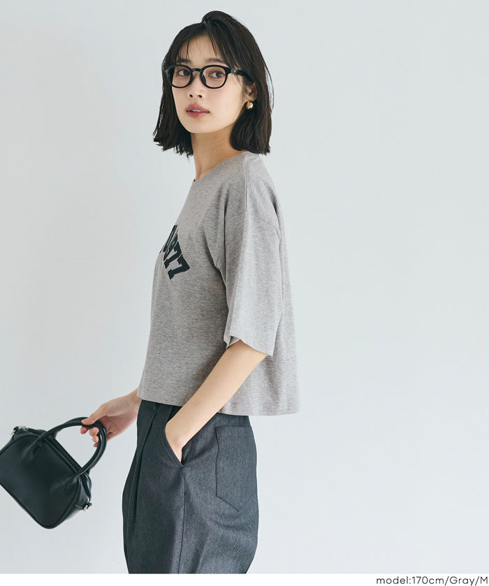 短版寬鬆英字LOGO T-shirt