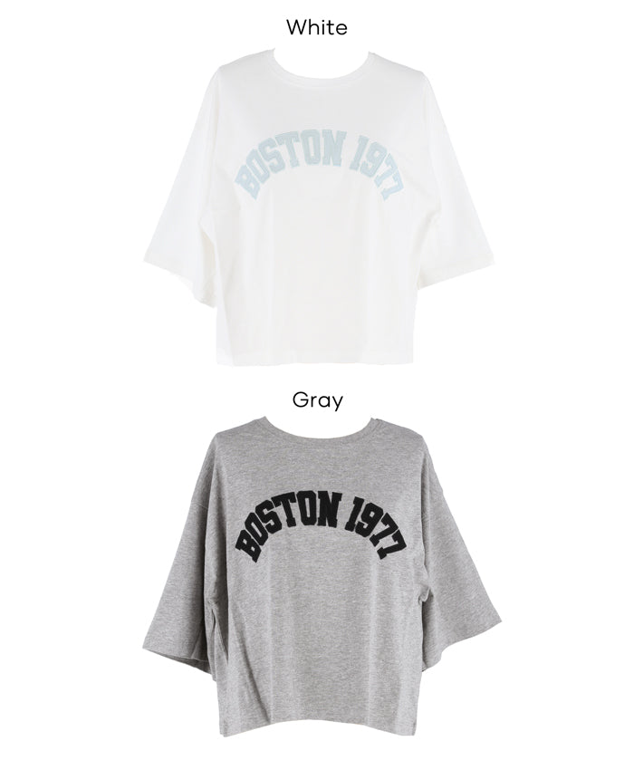 短版寬鬆英字LOGO T-shirt