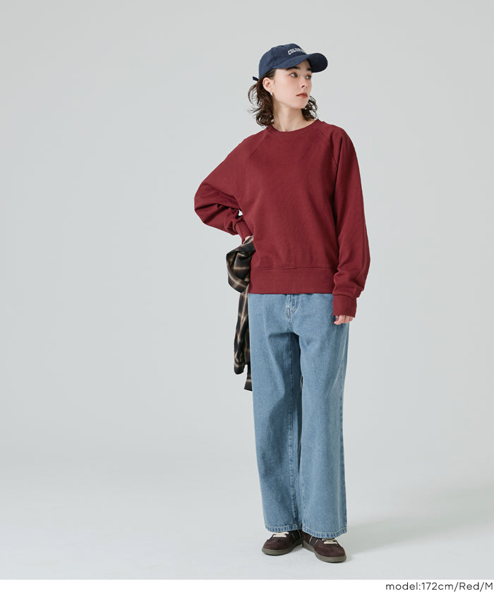 [Heavy Cotton] Cropped Raglan Sleeve Solid Color Long Sleeve Sweatshirt