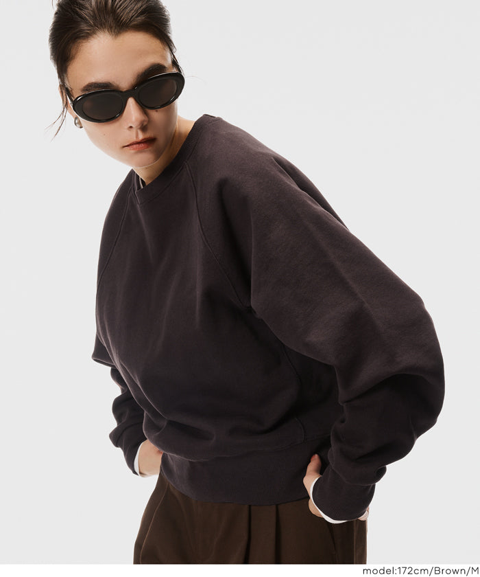 [Heavy Cotton] Cropped Raglan Sleeve Solid Color Long Sleeve Sweatshirt