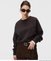 [Heavy Cotton] Cropped Raglan Sleeve Solid Color Long Sleeve Sweatshirt