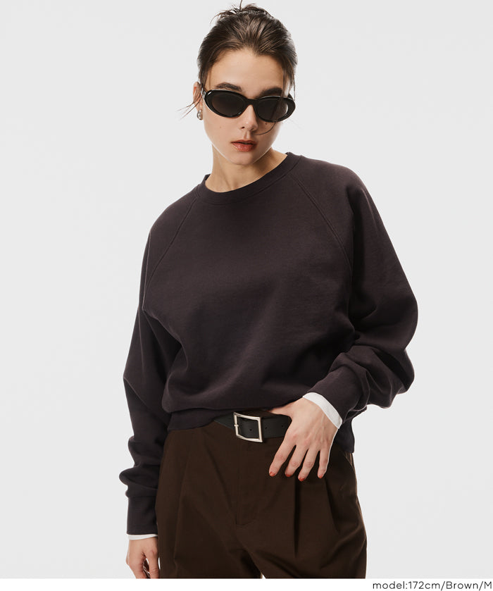 [Heavy Cotton] Cropped Raglan Sleeve Solid Color Long Sleeve Sweatshirt