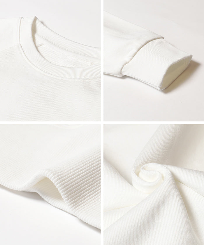 [Heavy Cotton] Cropped Raglan Sleeve Solid Color Long Sleeve Sweatshirt