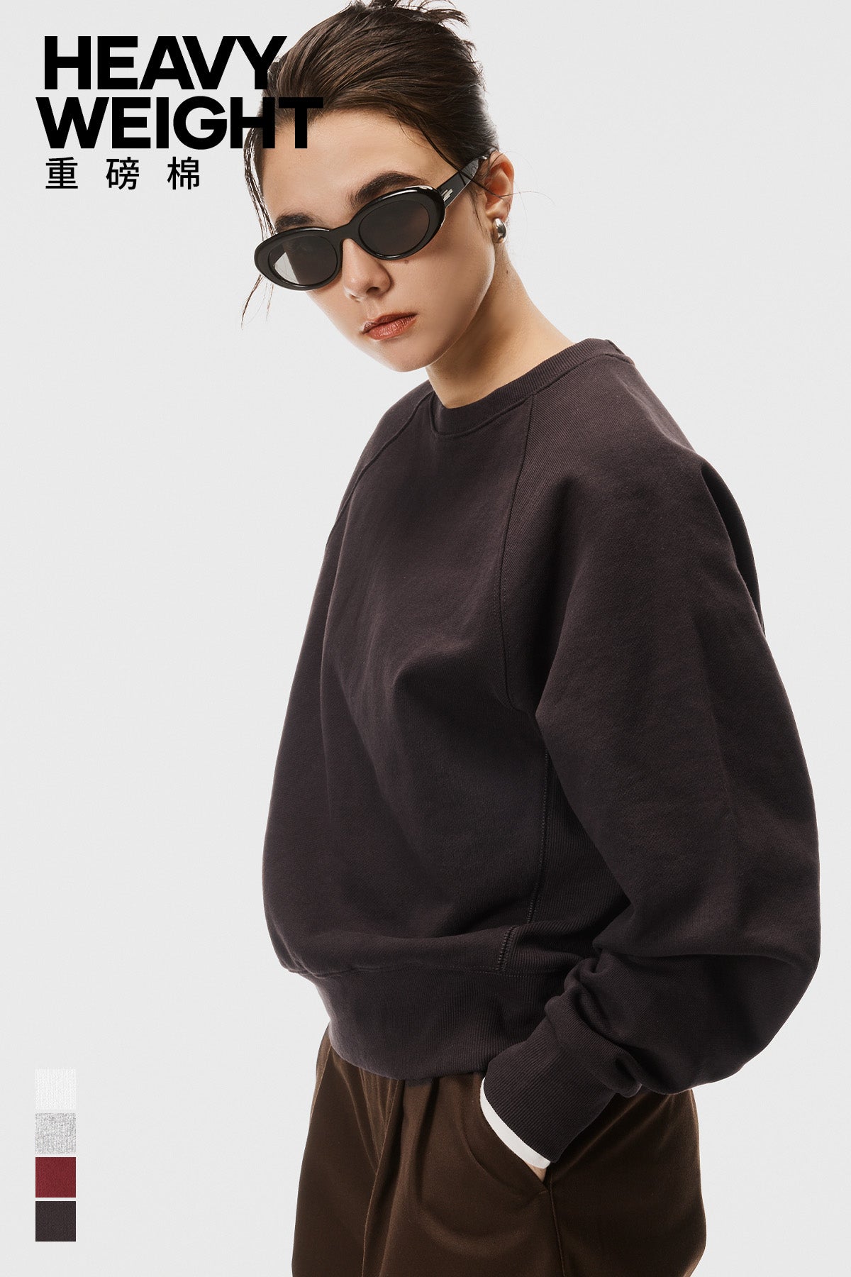 [Heavy Cotton] Cropped Raglan Sleeve Solid Color Long Sleeve Sweatshirt