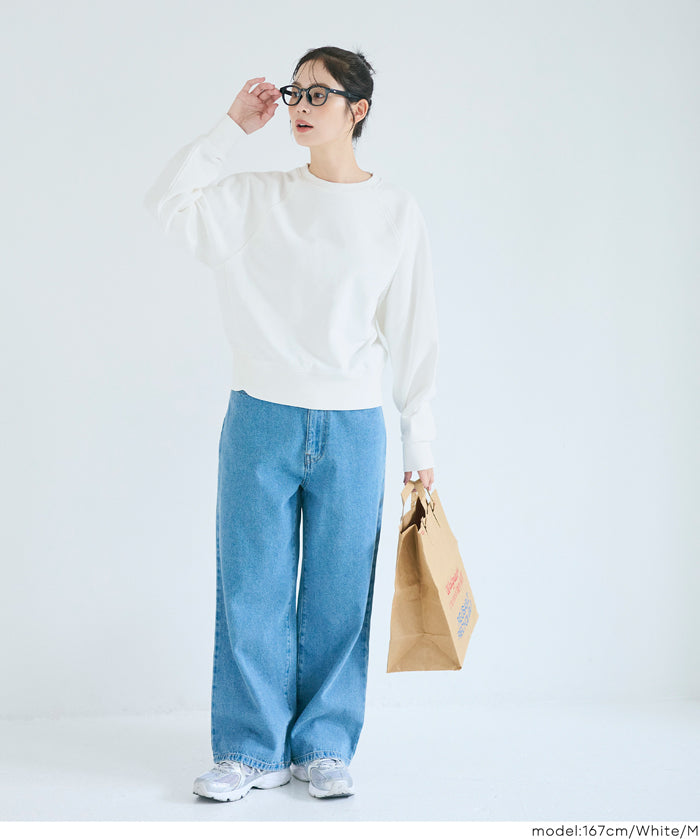 [Heavy Cotton] Cropped Raglan Sleeve Solid Color Long Sleeve Sweatshirt