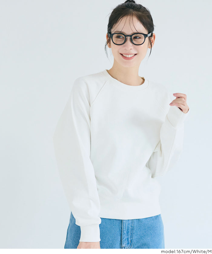 [Heavy Cotton] Cropped Raglan Sleeve Solid Color Long Sleeve Sweatshirt