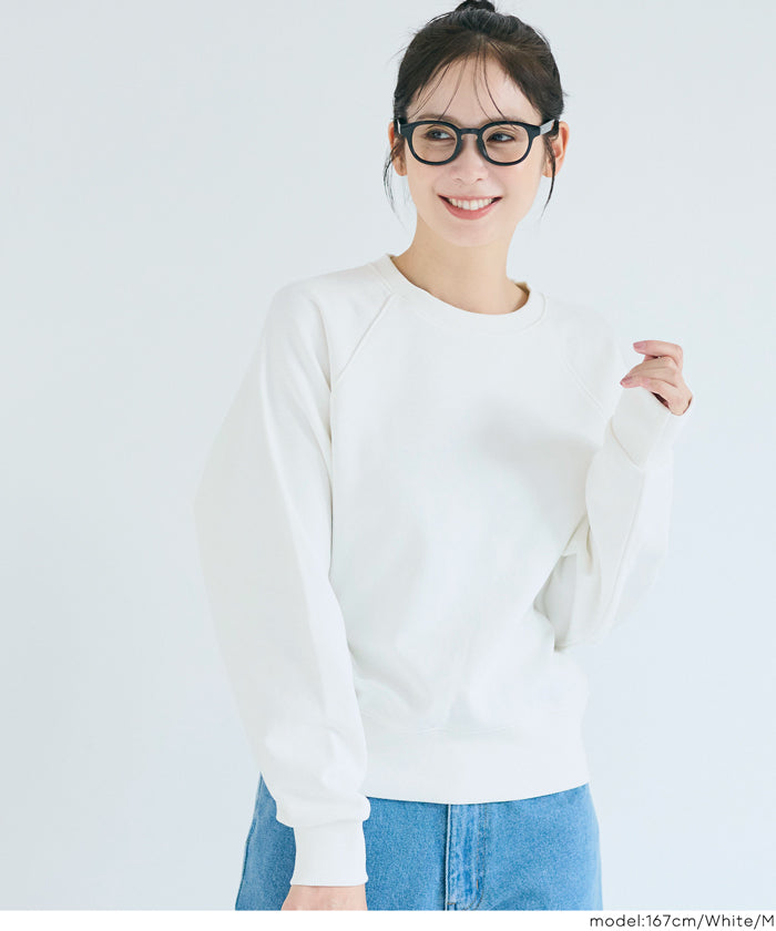 [Heavy Cotton] Cropped Raglan Sleeve Solid Color Long Sleeve Sweatshirt