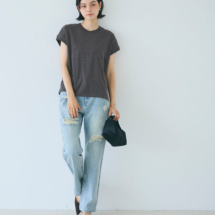 日系純色法式袖棉質短袖T恤