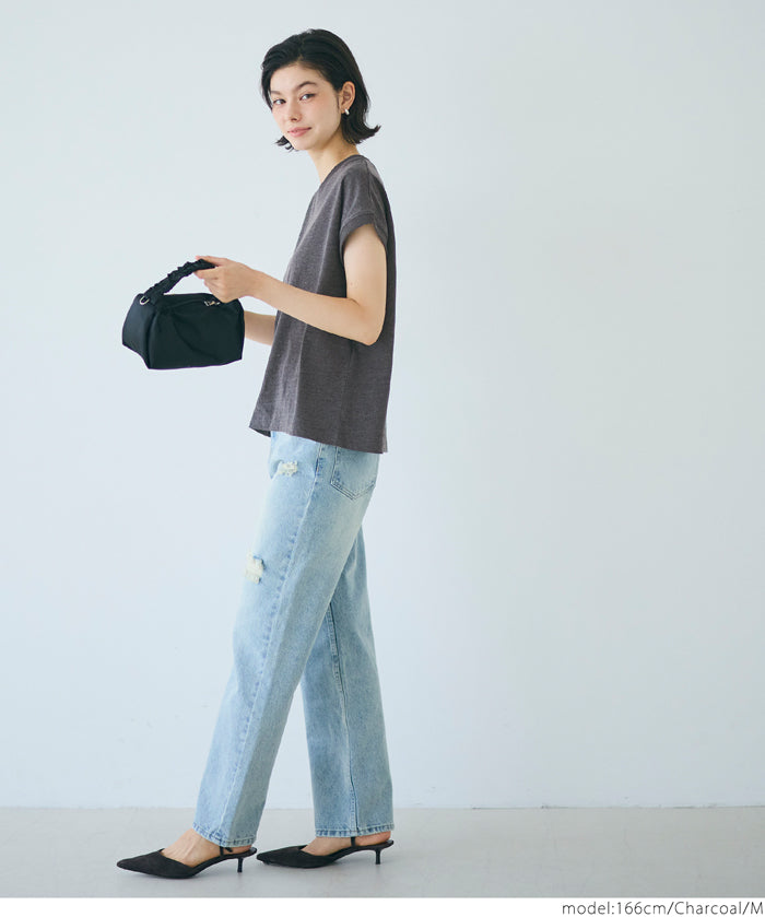 日系純色法式袖棉質短袖T恤