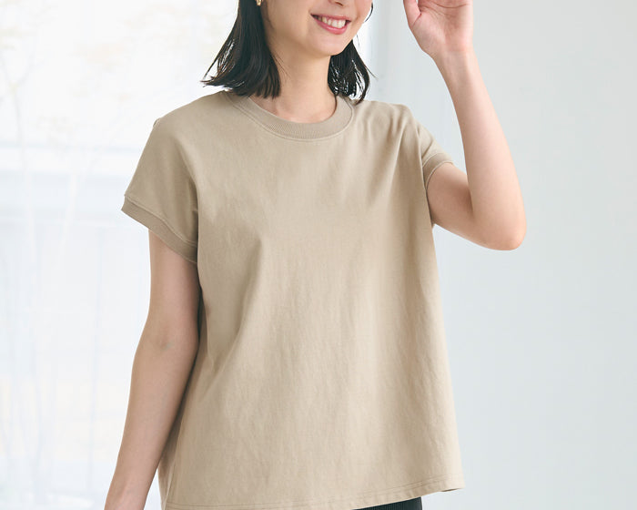 Japanese style solid color French sleeve cotton short-sleeved T-shirt