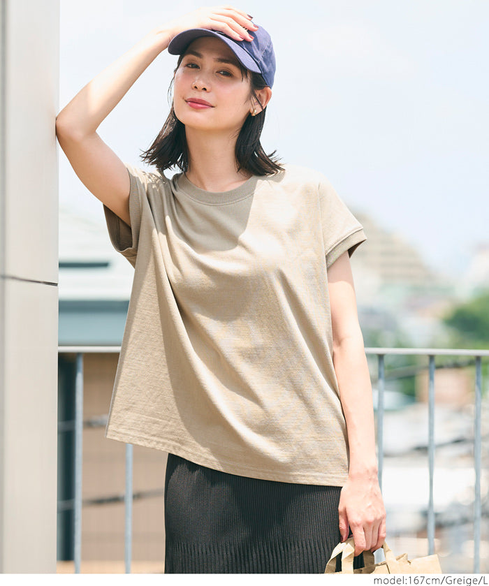 日系純色法式袖棉質短袖T恤