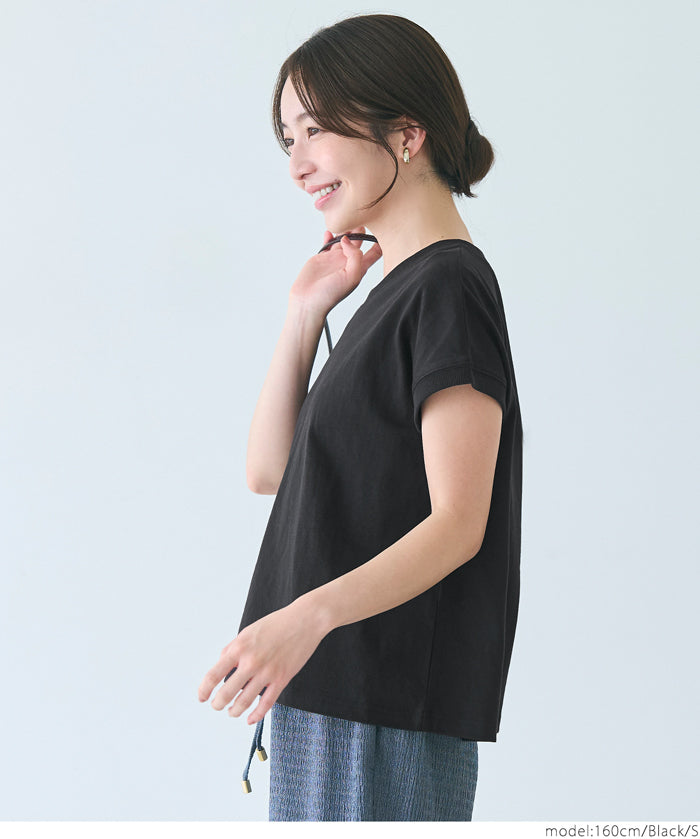 日系純色法式袖棉質短袖T恤