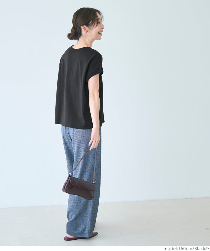 日系純色法式袖棉質短袖T恤