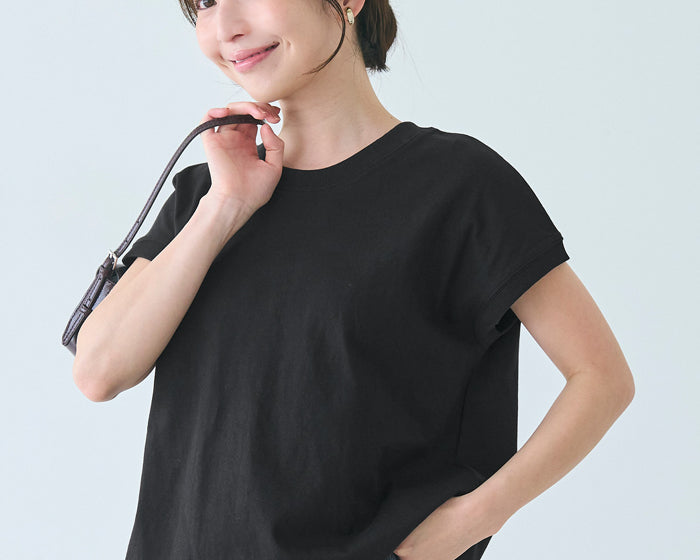 Japanese style solid color French sleeve cotton short-sleeved T-shirt