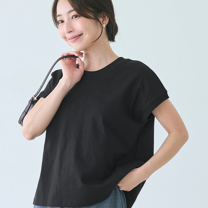日系純色法式袖棉質短袖T恤
