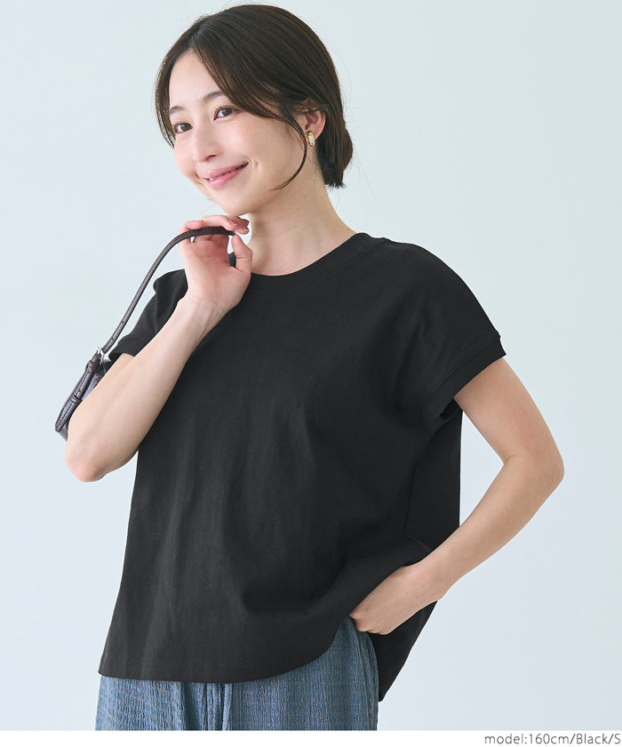 日系純色法式袖棉質短袖T恤