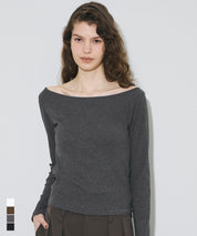 U型一字領小性感露肩長袖上衣