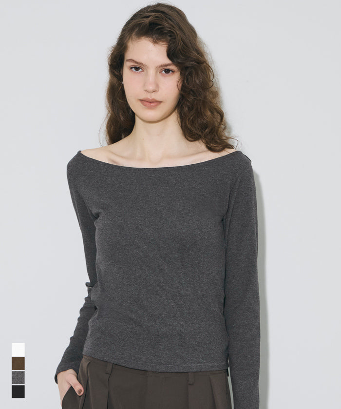 U型一字領小性感露肩長袖上衣