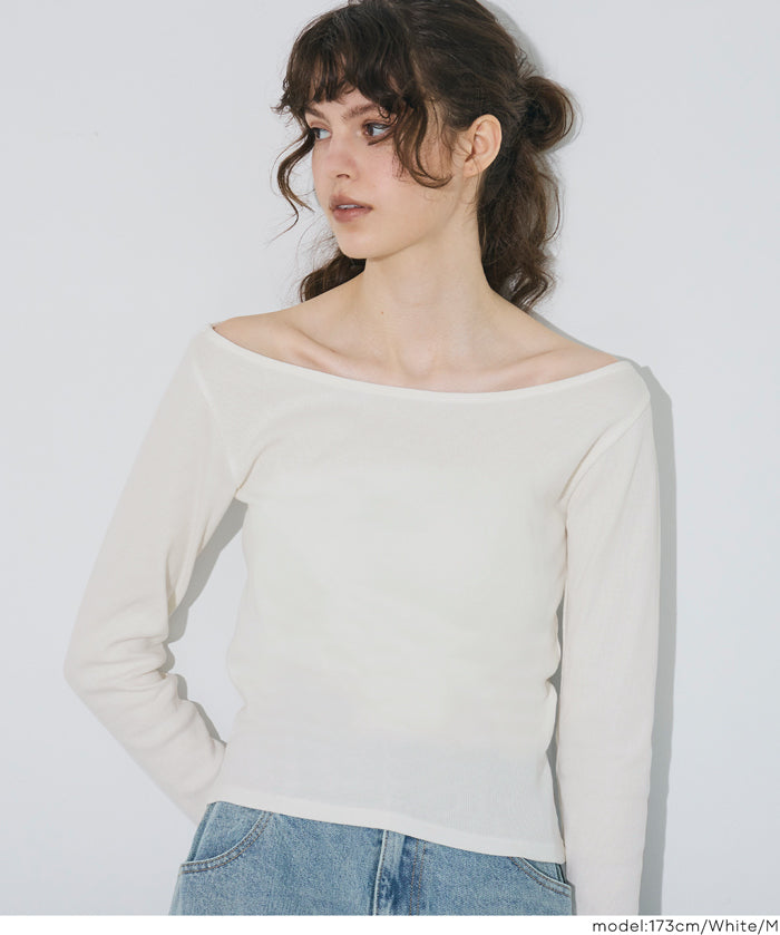 U型一字領小性感露肩長袖上衣